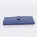 HERMES Bearn Soufflet Wallet Leather Blue Silver Auth 198789V-7