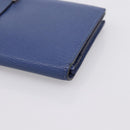 HERMES Bearn Soufflet Wallet Leather Blue Silver Auth 198789V-8