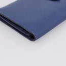 HERMES Bearn Soufflet Wallet Leather Blue Silver Auth 198789V-9