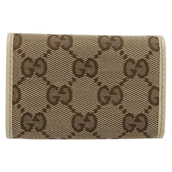 GUCCI GG Canvas Key Case Beige Gold 127048 1147 Auth 198792A