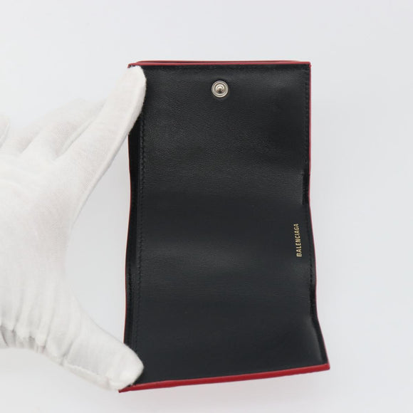 BALENCIAGA Compact Wallet Patent Leather Red Silver 558208 Auth 198793M