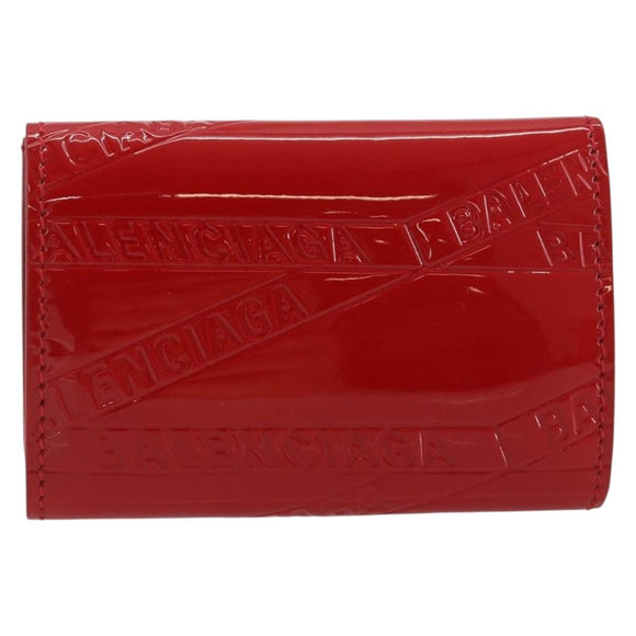BALENCIAGA Compact Wallet Patent Leather Red Silver 558208 Auth 198793M