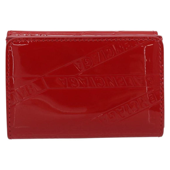 BALENCIAGA Compact Wallet Patent Leather Red Silver 558208 Auth 198793M