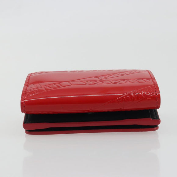 BALENCIAGA Compact Wallet Patent Leather Red Silver 558208 Auth 198793M