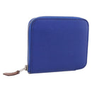HERMES Azap Compact Silk In Wallet Leather Blue Silver Auth 198794V-1