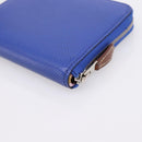 HERMES Azap Compact Silk In Wallet Leather Blue Silver Auth 198794V-15