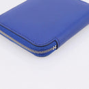 HERMES Azap Compact Silk In Wallet Leather Blue Silver Auth 198794V-16
