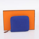 HERMES Azap Compact Silk In Wallet Leather Blue Silver Auth 198794V-12