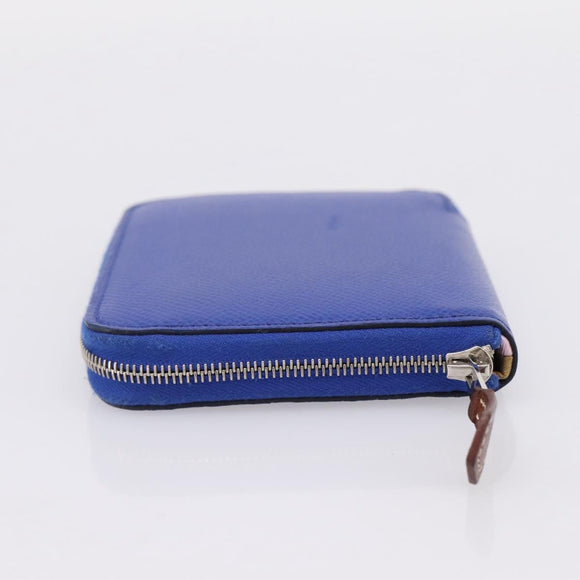HERMES Azap Compact Silk In Wallet Leather Blue Silver Auth 198794V