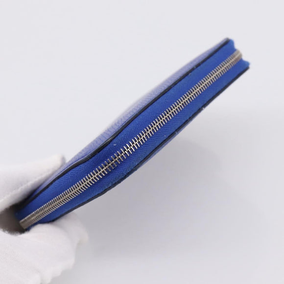 HERMES Azap Compact Silk In Wallet Leather Blue Silver Auth 198794V