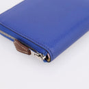 HERMES Azap Compact Silk In Wallet Leather Blue Silver Auth 198794V-14