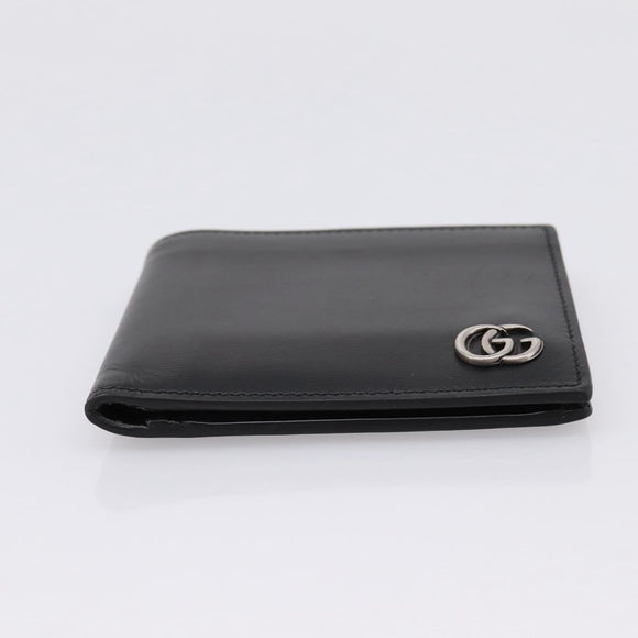 GUCCI GG Marmont Compact Wallet Leather Black Silver 428725 Auth 198795A