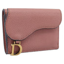 Christian Dior Saddle Compact Wallet Leather Pink Gold Auth 198797A-1