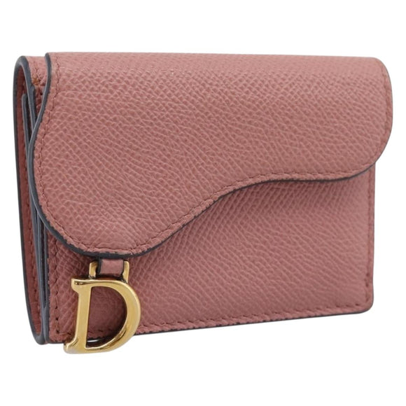 Christian Dior Saddle Compact Wallet Leather Pink Gold Auth 198797A