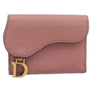 Christian Dior Saddle Compact Wallet Leather Pink Gold Auth 198797A-13