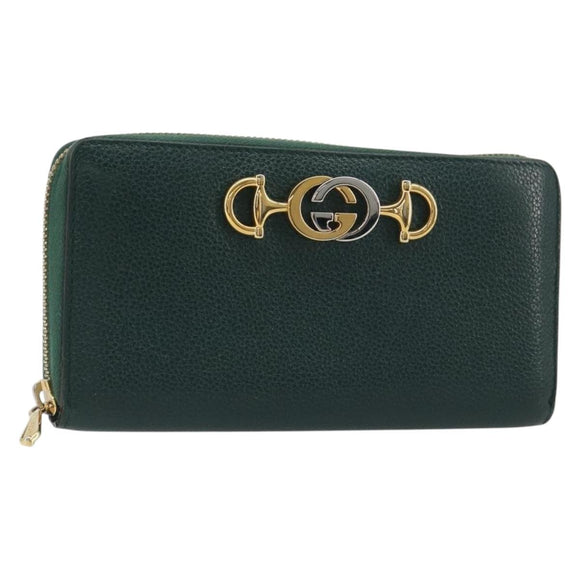 GUCCI Zumi Long Wallet Leather Green Gold 570661 Auth 198799A