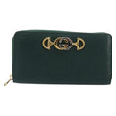 GUCCI Zumi Long Wallet Leather Green Gold 570661 Auth 198799A-2