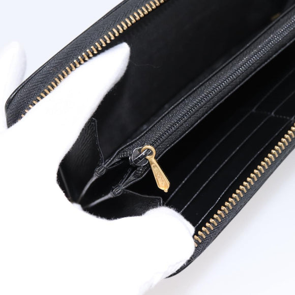 GUCCI Interlocking G Long Wallet Leather Black Gold Auth 198800V