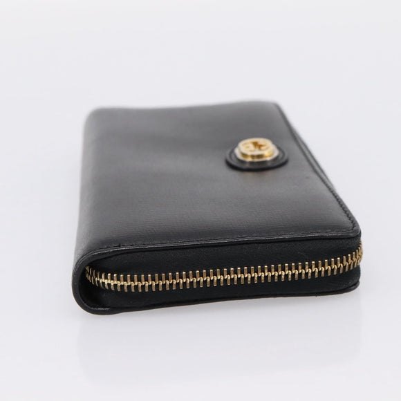 GUCCI Interlocking G Long Wallet Leather Black Gold Auth 198800V