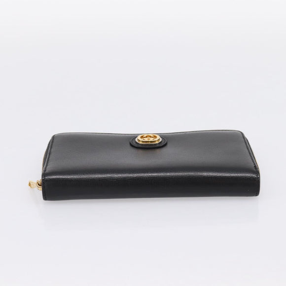 GUCCI Interlocking G Long Wallet Leather Black Gold Auth 198800V