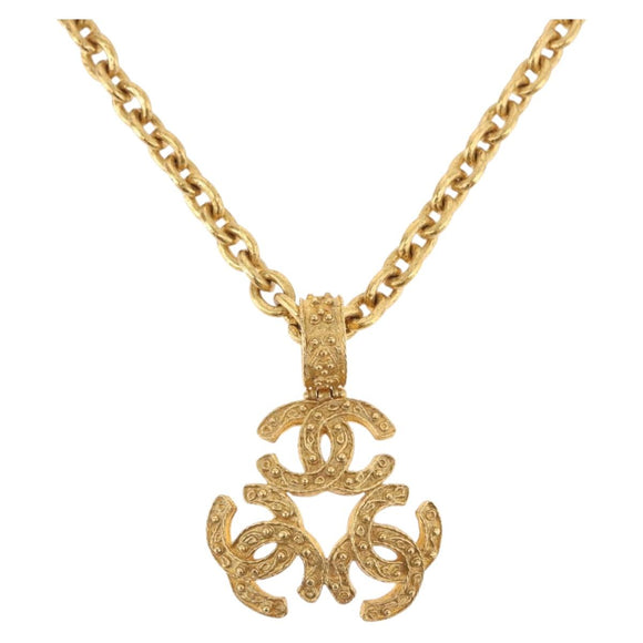 CHANEL COCO Mark Necklace Metal Gold Tone CC Auth 198801V
