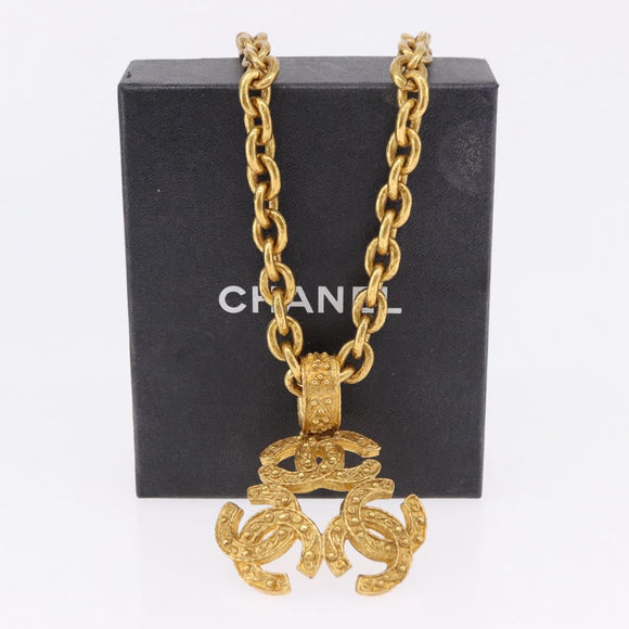 CHANEL COCO Mark Necklace Metal Gold Tone CC Auth 198801V
