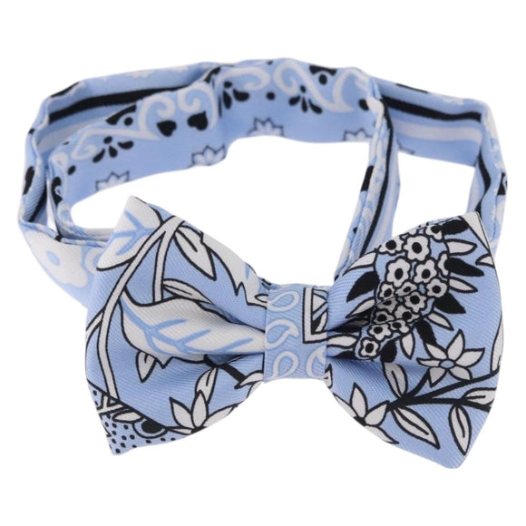 HERMES Ribbon Tie Silk Light Blue Silver Auth 198802M