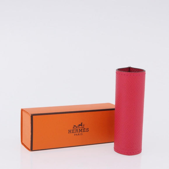 HERMES Lip Case Leather Pink Auth 198806M