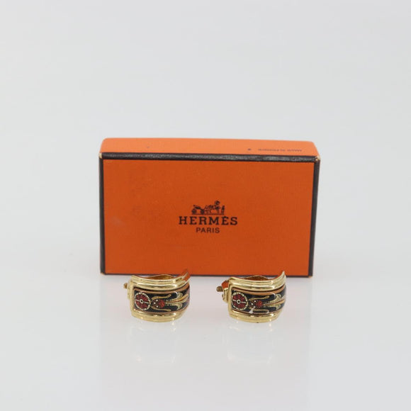 HERMES Earring Metal Gold Tone Auth 198808V