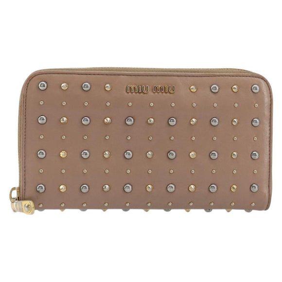 Miu Miu Long Wallet Leather Pink Gold Silver Auth 198810A