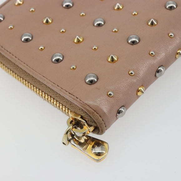 Miu Miu Long Wallet Leather Pink Gold Silver Auth 198810A