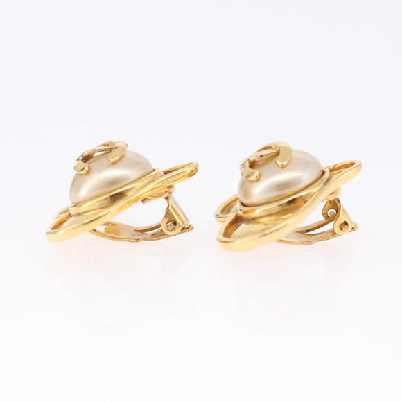 CHANEL Earring Metal Gold Tone CC Auth 198811V