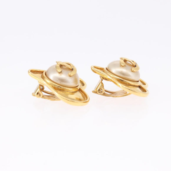 CHANEL Earring Metal Gold Tone CC Auth 198811V