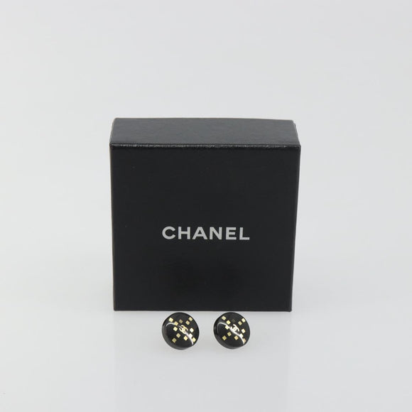 CHANEL Pierce Plastic Black Gold CC Auth 198813A