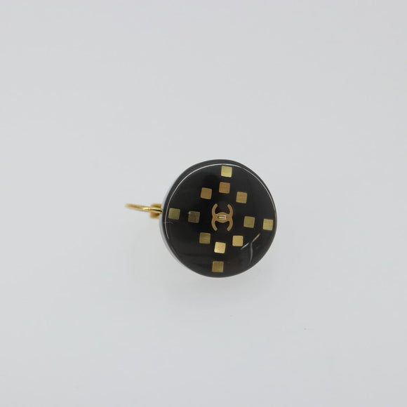 CHANEL Pierce Plastic Black Gold CC Auth 198813A