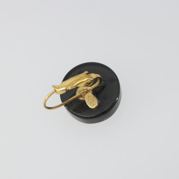 CHANEL Pierce Plastic Black Gold CC Auth 198813A