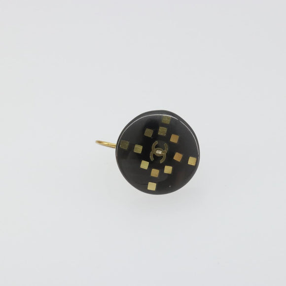 CHANEL Pierce Plastic Black Gold CC Auth 198813A