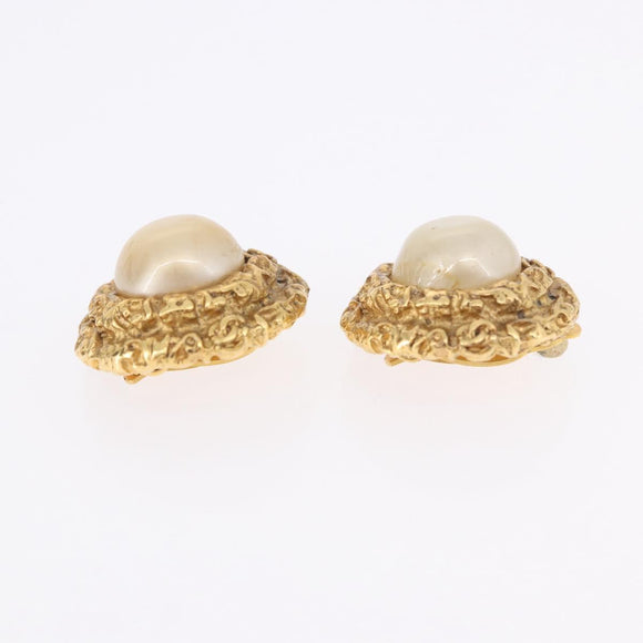 CHANEL Earring Metal Gold Tone CC Auth 198820