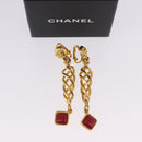 CHANEL Earring Metal Gold Tone CC Auth 198823V-24
