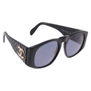 CHANEL COCO Mark Matelasse Sunglasses Plastic Black Gold CC Auth 198824-1