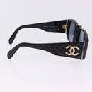 CHANEL COCO Mark Matelasse Sunglasses Plastic Black Gold CC Auth 198824-6