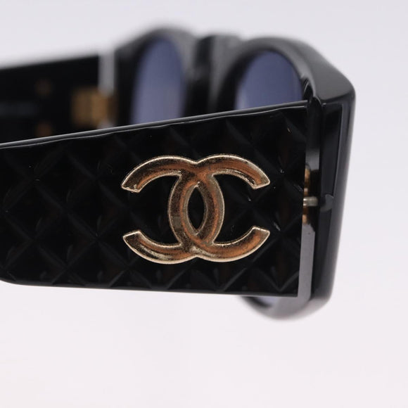 CHANEL COCO Mark Matelasse Sunglasses Plastic Black Gold CC Auth 198824