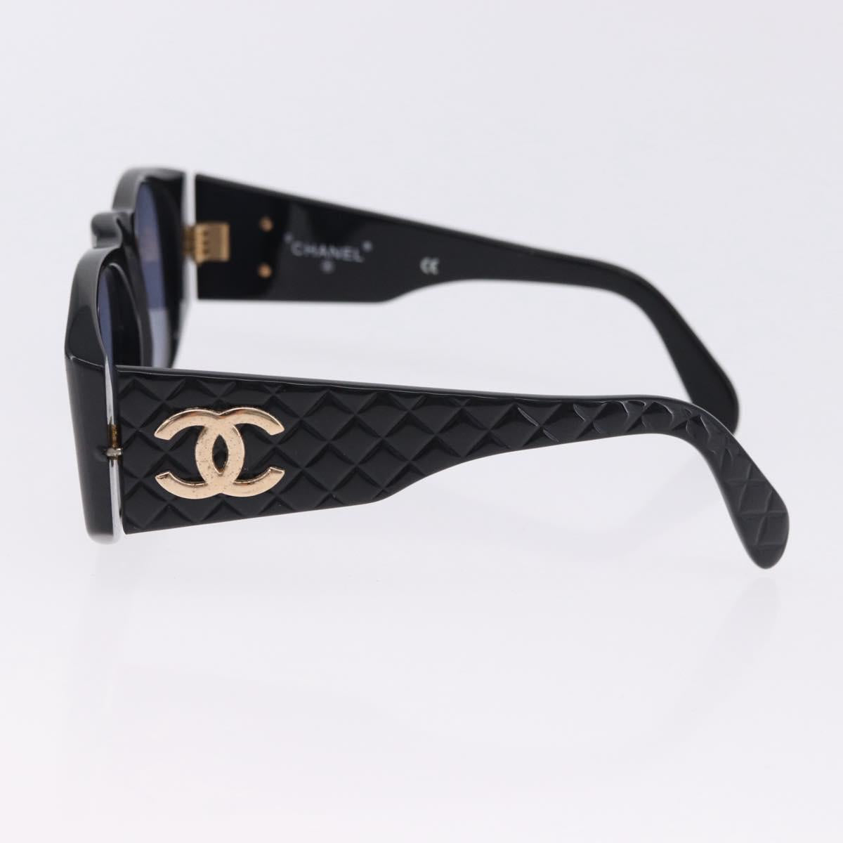 CHANEL COCO Mark Matelasse Sunglasses Plastic Black Gold CC Auth
