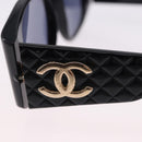 CHANEL COCO Mark Matelasse Sunglasses Plastic Black Gold CC Auth 198824-9