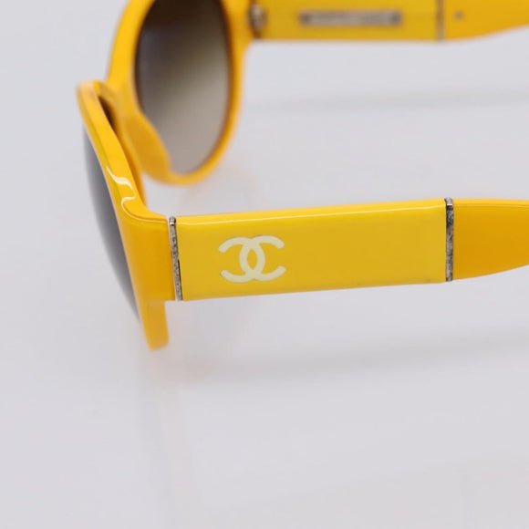 CHANEL COCO Mark Sunglasses Plastic Yellow Silver CC Auth 198826A