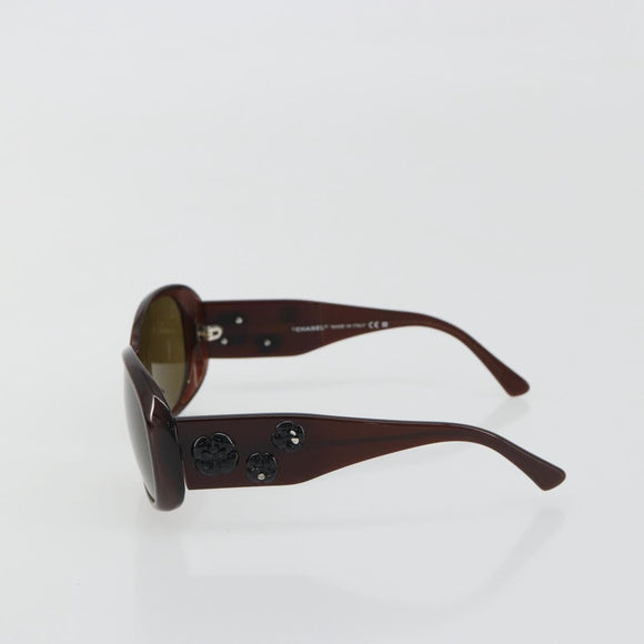 CHANEL Camelia Sunglasses Plastic Brown CC Auth 198827