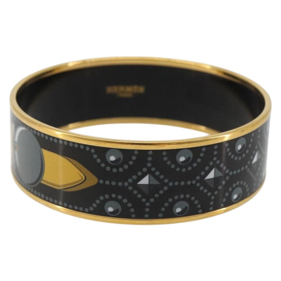 HERMES Email MM Bracelet Metal Black Gold Auth 198832M
