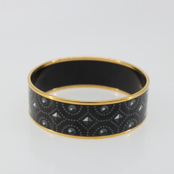 HERMES Email MM Bracelet Metal Black Gold Auth 198832M