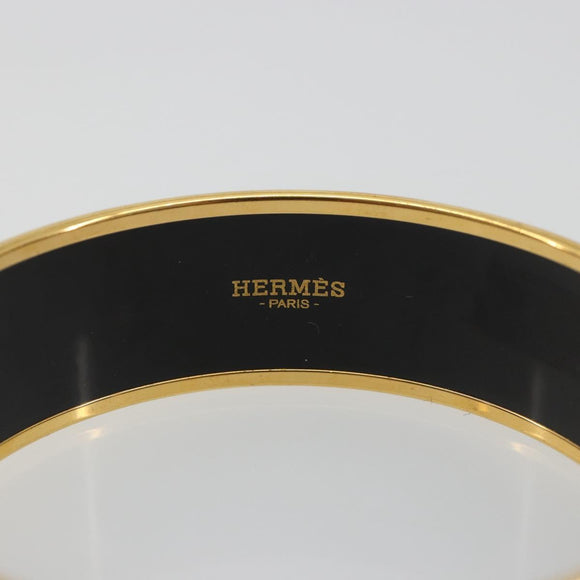HERMES Email MM Bracelet Metal Black Gold Auth 198832M