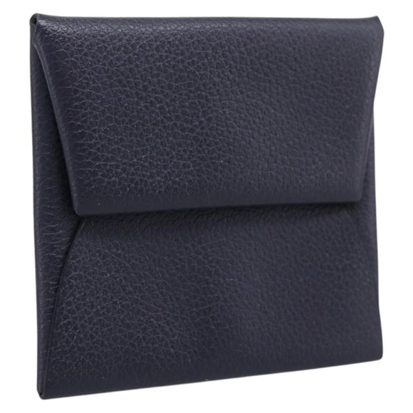 HERMES Bastia Coin Purse Leather Navy Auth 198834V